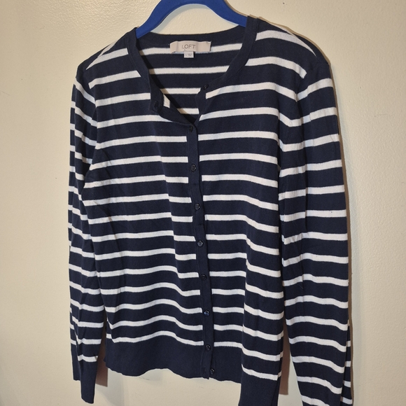 LOFT Sweaters - LOFT Striped Navy and White Cardigan